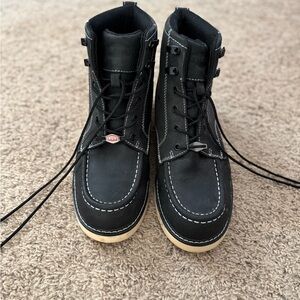 Black Lace-Up Moc Toe Boots with Cream Sole